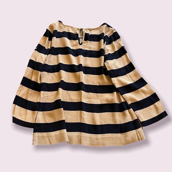 Size 4 J.Crew Striped Black and Tan scoop neck blouse - Picture 2 of 4